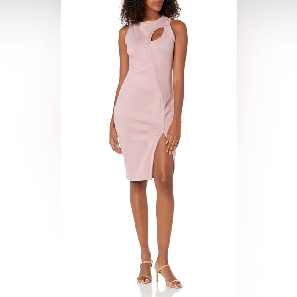 Size 16 Guess Faux Suede Sleeveless Midi Dress w/ Slit in Light Mauve - Picture 1 of 7